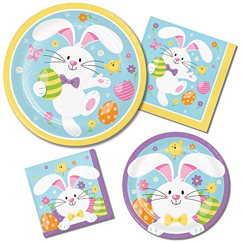 Easter Bunny Party Supply Pack! Bundle Includes Paper Plates & Napkins for 8 Guests in an Easter Bunny Design