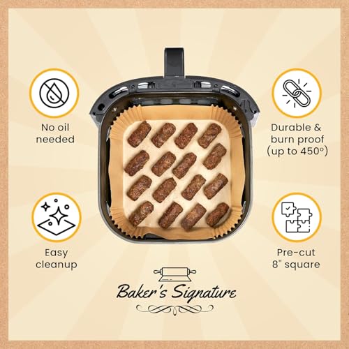 Image of Air Fryer Liners Pack of 2 - 8 Inch Silicone Air Fryer Liner, Reusable Baking Tray, Food Grade BPA Free, Heat Resistant 240C (8 inch Square - 100PCS Paper)