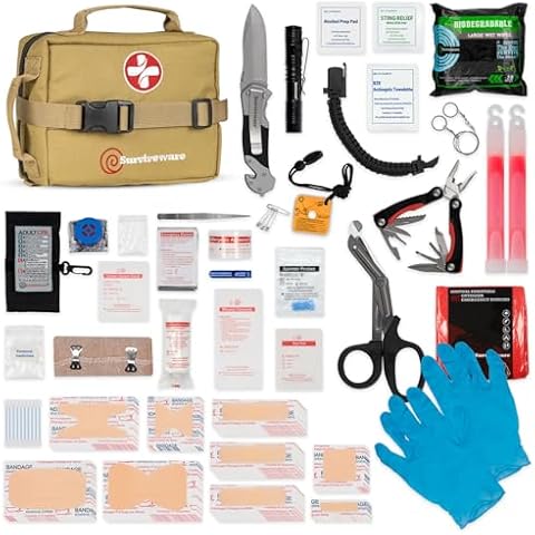 Surviveware 119 Pcs Comprehensive Premium Survival First Aid Kit - Medical Emergency Kit for Travel Camping Gear, Home Essentials & Outdoor Emergencies - HSA & FSA Eligible Survival Kit Cover