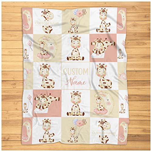 Personalized Giraffe Baby Blanket, Baby Name Giraffe Blanket, Baby