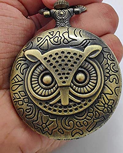 Image of AUGEN Pocket Watch Metal Keychain Oul Bird Retro Vintage for Gifting With Key Ring Anti-Rust (Pack Of 1)