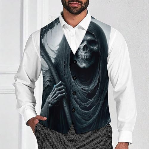 Grim Reaper with Sickle Men's Suit Vest Slim Fit V-Ncek Waistcoat Business Casual Vest2