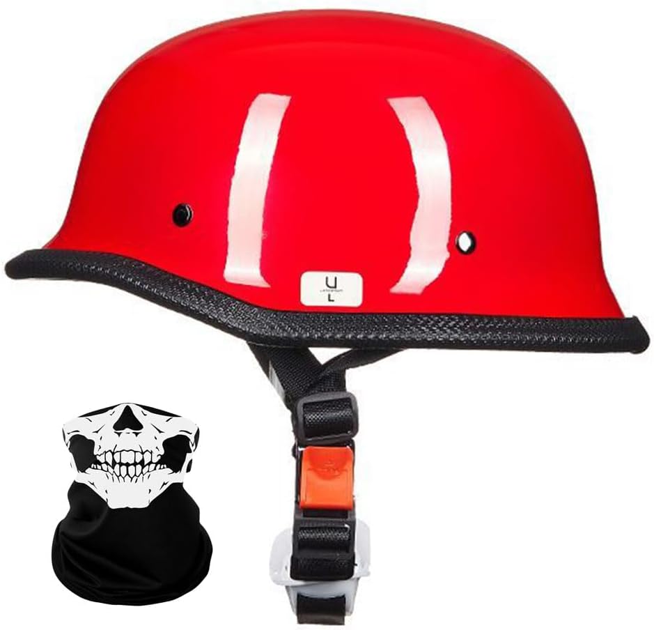 German Motorcycle Half Helmets DOT Approved Half Shell Helmets for Men Women, Glass Fiber Material, Retro Open Face Helmet for Cruiser Scooter Chopper,Quick Release Buckle