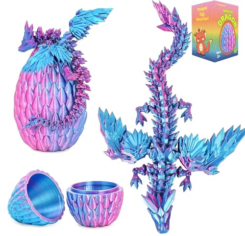 3D Printed Dragon in Egg - Fully Articulated Crystal Figurine for Christmas Easter Birthdays, Executive Desk Decor (Purple)