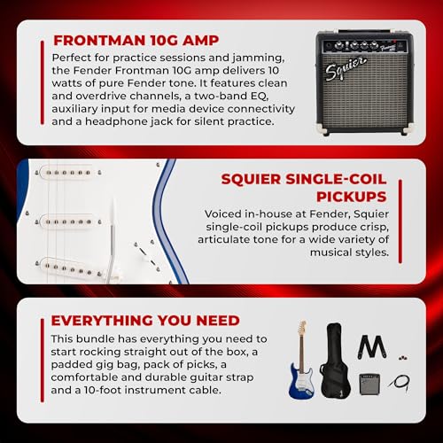 Fender Squier Sonic Stratocaster Pack - Sapphire Blue Transparent Bundle with Frontman 10G Amp, Gig Bag, Instrument Cable, Strap, and Picks - Thumbnail 4