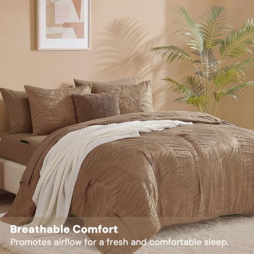 Image of Geniospin Full Size Comforter Sets - 7 Pieces Brown Bed in a Bag Full Bedding Sets, Tufted Bed Set with Comforter, Sheets, Pillowcases & Shams for All Season