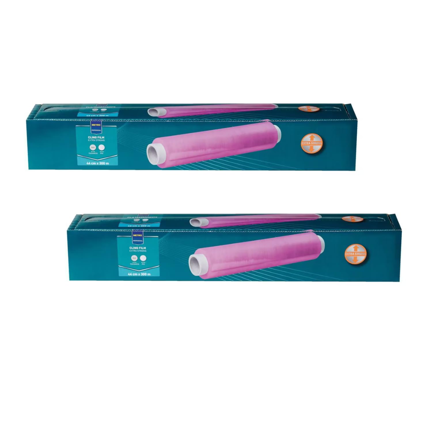 METRO PROFESSIONAL Film Alimentaire Étirable – 2 Rouleaux de 300 m x 44 cm – Film Transparent Haute Résistance – Conservation Fraîcheur des Aliments