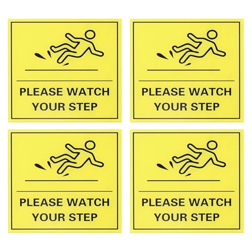 Panneau Attention À Vos Pas pour éviter les chutes signalétique autocollante acrylique jaune 4 unités