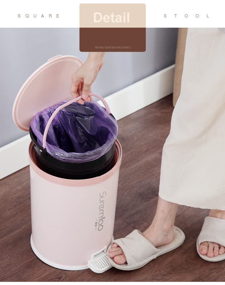ONCARNIVAL Trash Can,Household Plastic Round Foot Pedal Waste Bin with Lid and Removable Inner Wastebasket (6L) 3
