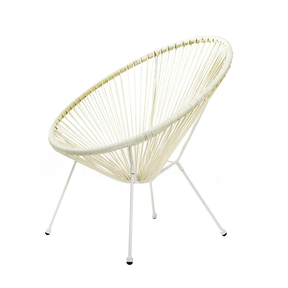LOLAhome Pack 2 Sillones de jardín Acapulco Blanco Roto| Cuerdas de Rattan PE y Acero | 72x77x84 cm | con Topes de Goma, Resistente hasta 120kg | para Interior y Exterior, Jardín, Terraza | Acapulco