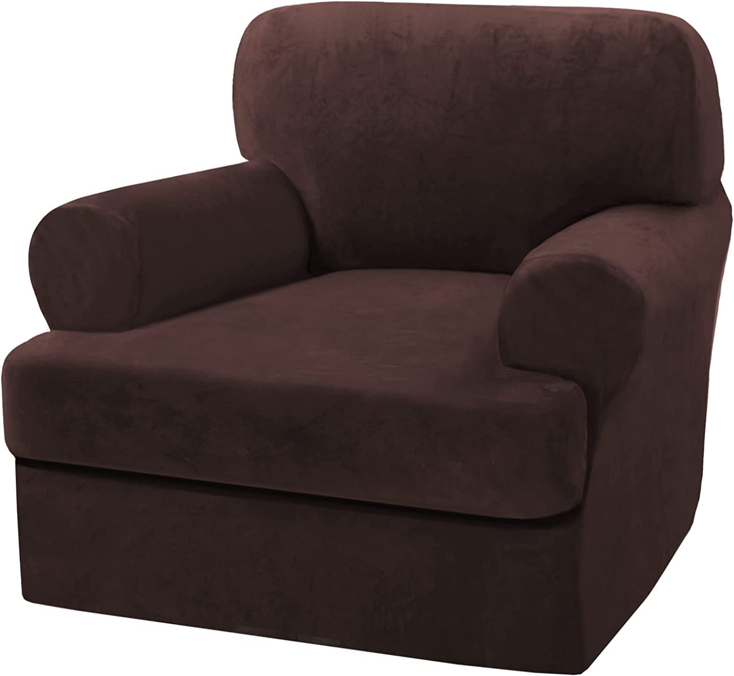 LINGKY Velvet Sofa Covers with Separate T Cushion Covers Ultra Soft Plush Sofa Slipcover No-Pilling Washable Furniture Protector with Elastic Bottom (Brown,1 Cushion Armchair)