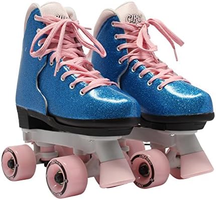 Circle Society Classic Adjustable Indoor and Outdoor Childrens Roller Skates - Bling Bubble Gum ,3-7 US Pink, Blue