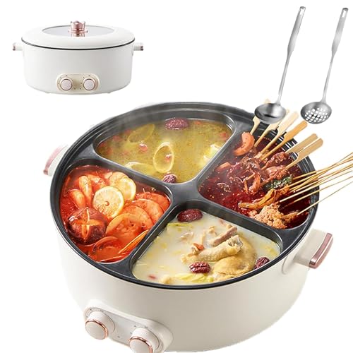 Four Grid Multifunctional Stew Pot, 6l Antiadherente Four Grid Multifunctional Stew Pot Electric Pot, Smart + Zone-Controlled Temperature