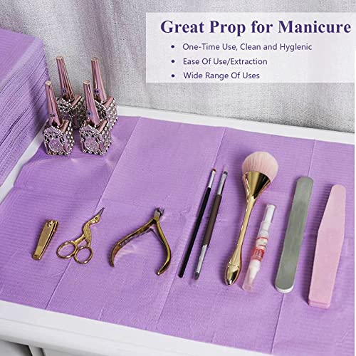 Toedo Disposable Nail Art Table Towels 13"X18" - 3 Ply Waterproof Dental Bibs For Patients - Dentist Or Medical Tray Cover And Nail Table Cover Supplies, Purple #TOP5