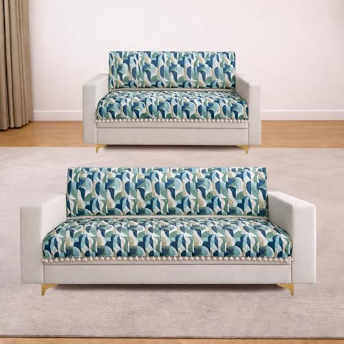 Image of Homerz Premium Printed Quilted Velvet Sofa Slip Cover Protector with Tassels, Sofa Mat, Exact Size, Antislip Cover (Grey Abstract, 5 (3+2) Seater, Full)