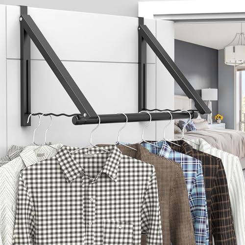 Image of Hleelomi Over The Door Drying Racks for Laundry, Expandable Foldaway Clothes Rail, Suitable for Doors in Bedrooms, Dorms, and Bathrooms, 2 Racks and a Rod, Black