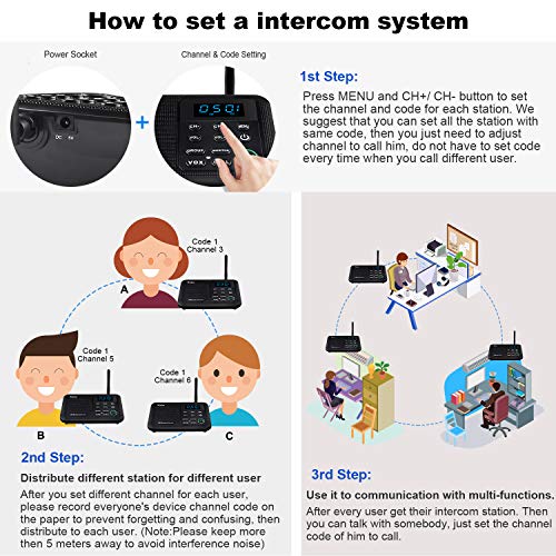 Wuloo Intercoms Wireless For Home 1 Mile Range 22 Channel 100 Digital Code Display Screen, Wireless Intercom System For Home House Business Office, Room To Room Intercom Communication(3Stations Black) #TOP5