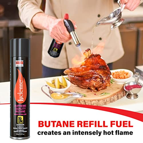 Lucienne Ultra-Refined Butane Fuel - Pure-Butane Refill Fluid for Torch with Nozzle Adapter - 5 Plastic Tips to Prevent Leakage - Sulfur-Free Lighter Gas Refill for A Efficient Burn (100 ml, 6 Pack)
