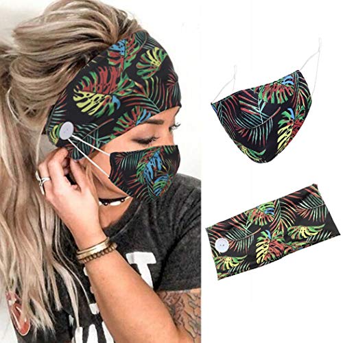 Jeairts Boho Bandeau Headbands Button Hair Bands Elastic Fabric Truban Head Wraps with Mouth Cover Non Slip Head Scarfs Stylish Yoga Hair Accessories for Women and Girls (Forest)