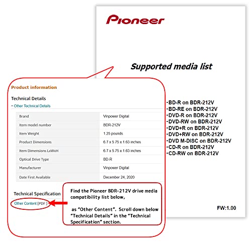 Pioneer Bdr-212V 16X Blu-Ray Dvd Cd Internal Burner Drive Bundle With 6X 25Gb Azo Lth Bd-R 50 Discs + Software + Cable + Mounting Screws #TOP5