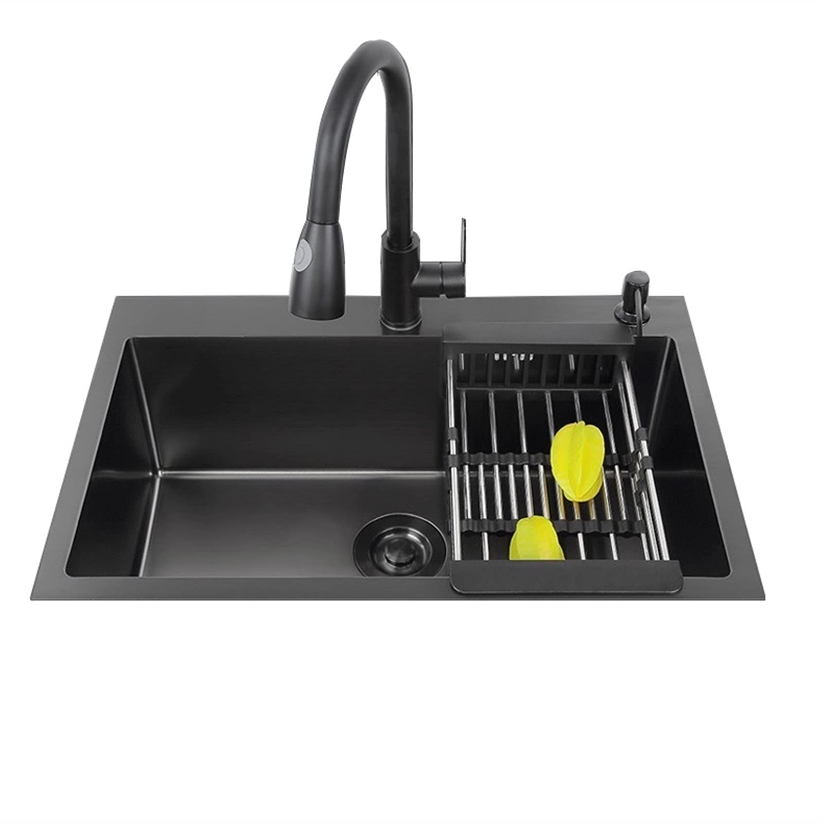 Évier de cuisine en acier inoxydable noir 6845 avec douchette extractible