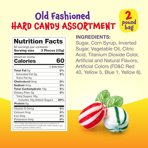 Old Fashioned Hard Candy Assortment, Individually Wrapped - 2 Lb Pack | Peppermint, Strawberry, Cinnamon, Butterscotch, Fruit Flavors - image 2