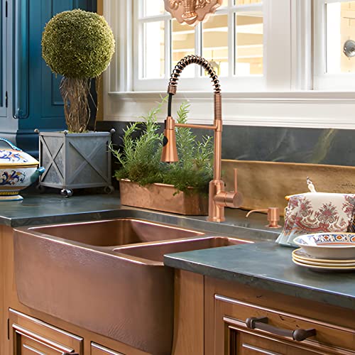 Copper Kitchen Faucet With Soap Dispenser, Single Handle Solid Brass High Arc Pull Down Sprayer Head Kitchen Sink Faucets With Deck Plate Oh566 #TOP2