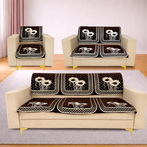 Image of Homerz Premium Chenille Fabric Sofa Cover | Soft, Durable & Dustproof | Decorative Couch Cover (Florida Coffee, 6 (3+2+1) Seater, Seat Cover with Backrest)