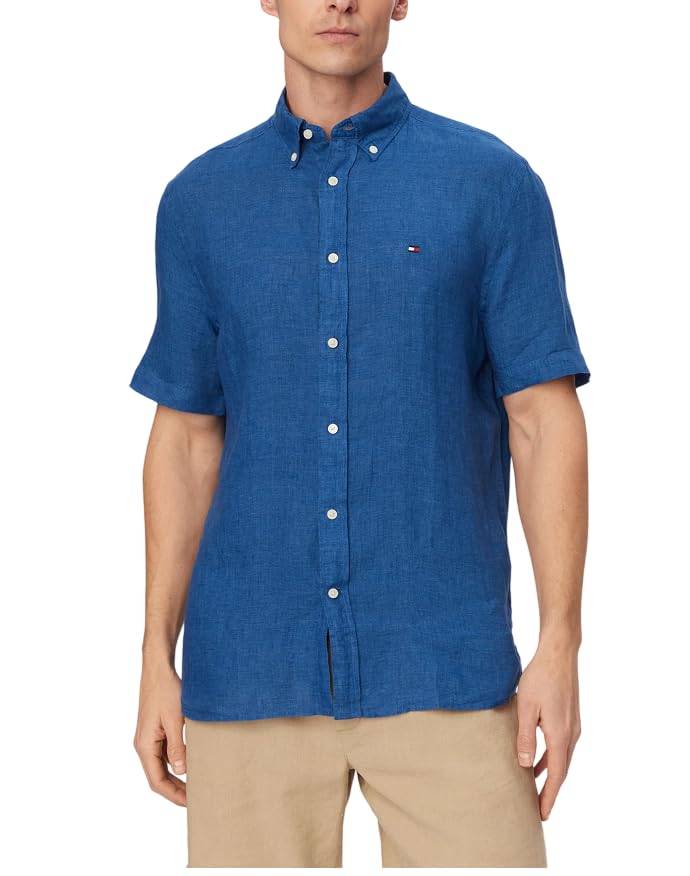 Chemise homme Tommy Hilfiger en lin bleu idéale pour vos soirées d'été