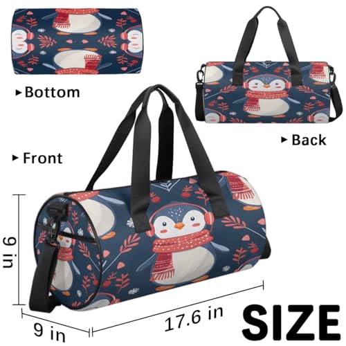 Penguin Scarf Travel Gym Bag Waterproof Sport Dance Bag for Women Men Portable Gymnastics Duffel Bags Canvas Tote Carry on Handbag for Workout Overnight Weekender3