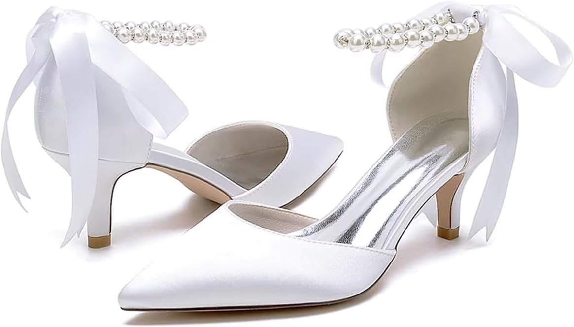 JOEupin Women's Pearl Wedding Shoes for Bride Comfort Kitten Heel Pumps for Bride Prom Evening Party Dress Shoes - Image 5