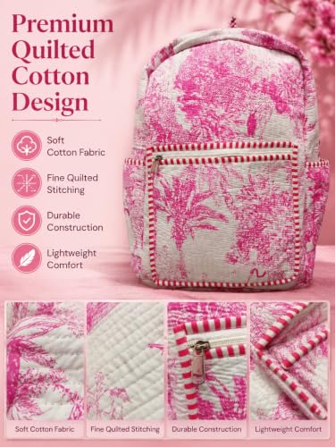 Image of Doraya Cotton Quilted Unisex Backpack Hand Block Floral Printed Design Stylish Eco-Friendly Bag for School, Travel, and Everyday Adventures