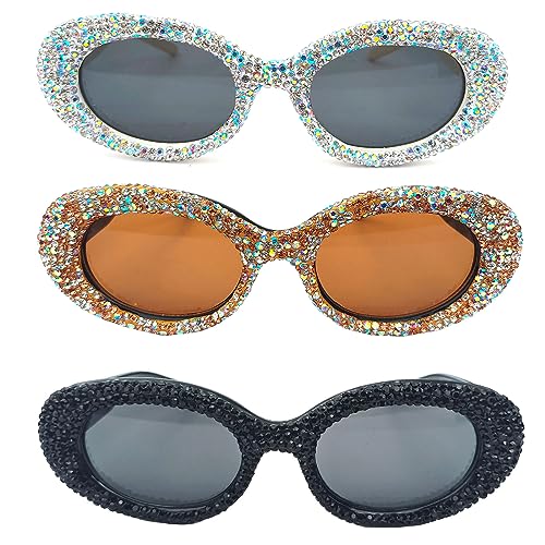 COTIA Oval Diamond Bling Sunglasses Women Men Luxury Glitter Rhinestone Party Club Sun Glasses