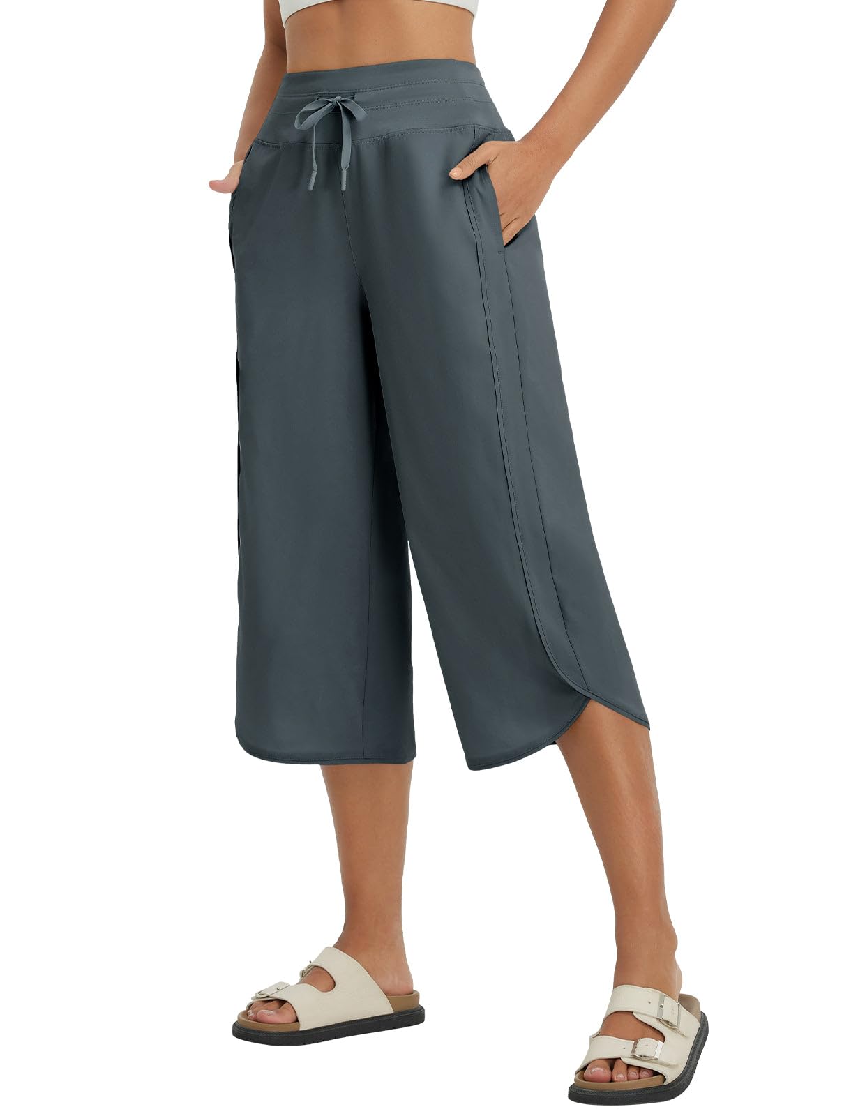 baleaf Women's Capri Pants Wide Leg Athletic Yoga Capris with Pockets Quick Dry Hiking Pants Loose Lounge Summer UPF 50+