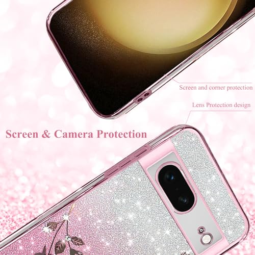 Coque Google Pixel 8 design mignon de luxe paillettes fleurs transparentes - 6