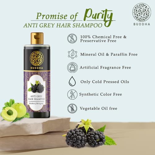 Image of Buddha Natural Grey Hair Shampoo (200 ml) - Helps in Reduce Premature Greying, Strengthens Roots & Restores Natural Shine | For Both Men and Women