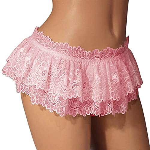 Slips en dentelle Hommes Culotte à volants Thongs Mini Jupe Crossdress Crossdress Costume Culotte Jupe culotte Thongs Gay Male Sexy Sous-vêtements (Color : PINK, Size : 1pc) Cover