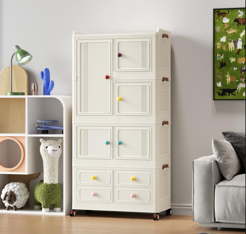 Portable Kids Wardrobe Closet with Wheels