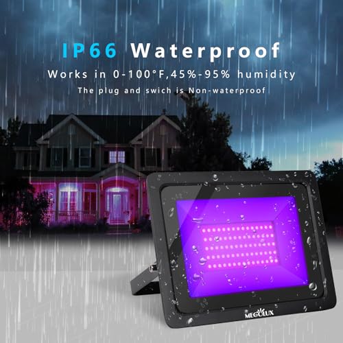 Image of 365nm 100W LED Black Light with Plug and Switch, 4.9ft Power Cord, IP66 Waterproof Blacklight is Used for Indoor or Outdoor Glow Party, Stage Lighting,Body Paint, Fluorescent Poster