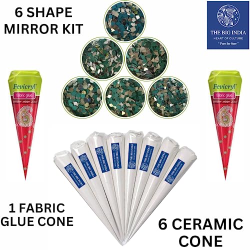 Image of Ceramic Cones & Mirror for Arts & Crafts, Lippan Art, Mandana Art, Texture, Pottery, Liner, DIY Decorative Purposes Kit for Artist, Hobbyists, Boys, Girls Above 5 Year+ (6 Cone & 6 Mirror)