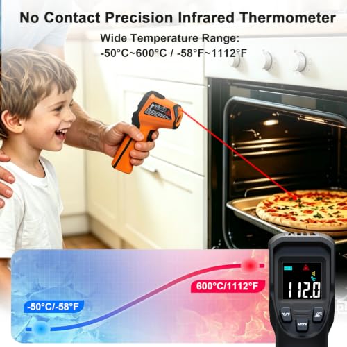 Image of Infrared Thermometer Laser Temperature Gun for Griddle,Grill,Pizza Oven,Candy,Fridge, Digital IR Thermometer Temp Gun with -58℉ to 1112℉,Color LCD,Cal Calibrate, Adjustable Emissivity,Min Max Measure