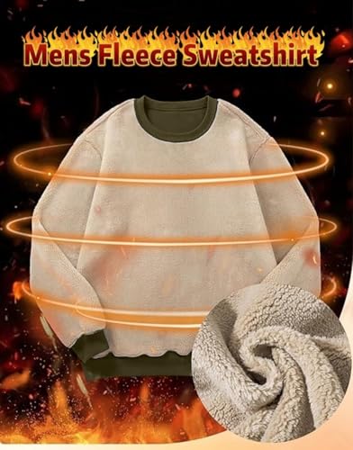 STICKON Men's Sweatshirt Winter Fleece Sherpa Lined Sweater Warm Pullover Crewneck Jumpers Soft Thermals Tops with Kangaroo Pocket Army Green M