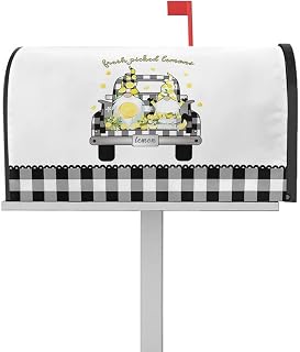 Mailbox Cover Magnetic Lemon Gnome Farm Truck Mailbox Covers Standard Size 21x18in,Mailbox Covers Wrap Post Letter Box Cover for Garden Yard Outdoor Decor Summer Pastoral Black and White Grid
