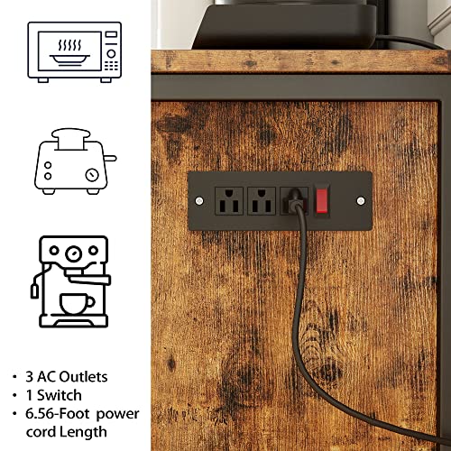 Ironck Storage Cabinet With Charging Station And Wheels, 31.5" Kitchen Cart Cabinet With Shelves, Removable Cart Handle Cup Hook, Cupboard For Kitchen, Living Room, Industrial, Vintage Brown #TOP4