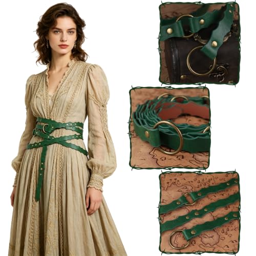 Image of HiiFeuer Medieval DIY Faux Leather Metal Chain Belt, Vintage Adjustable Thin Belt For Women, Retro Skinny Belt For Dresses