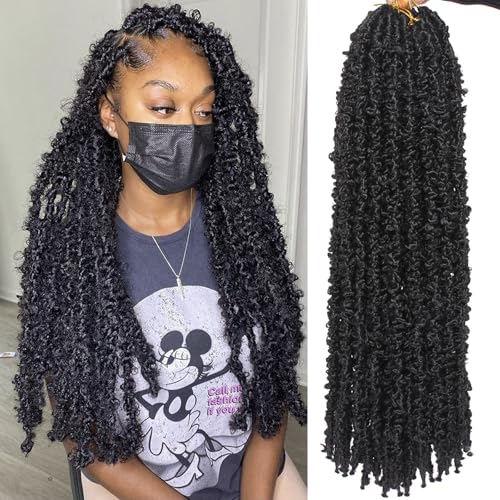 Samtress 24 Inch Butterfly Faux Locs Crochet Hair 6 Packs Long Distressed Locs Crochet Braids Synthetic Natural Black Pre Looped Soft Locs Crochet Braids Hair Extensions for Women (#1B)