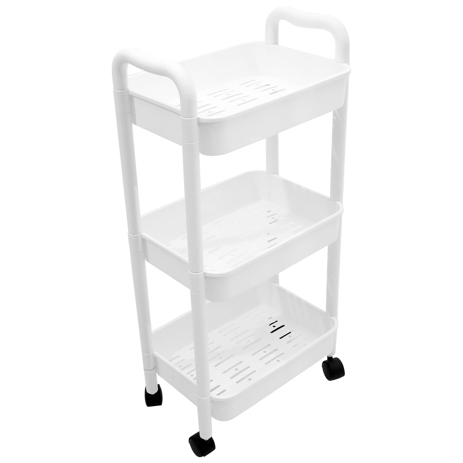 Carrello Multiuso Bianco in Pp con Design Mobile e Ripiani Stretti a Livelli per Cucina e Bagno, Scaffale Compatto per Organizzazione Pratica e Versatile