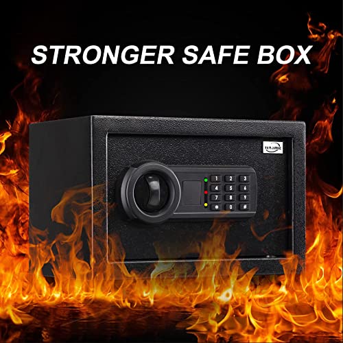 Tenamic Safe Box 0.4 Cuft Fireproof Waterproof Home Safe, Keypad Small Lock Box Cabinet Safes, Solid Alloy Steel Office Hotel Home Mini Safe, Black #TOP2