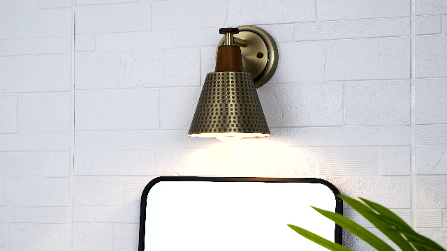 Image of FEMILA 1-Light Vintage Wall Sconces, Antique Brass Industrial Sconces Wall Lighting, Single Bathroom Vanity Light Fixtures Wall Mount Lamp, Hammered Metal Shade,4FG59B BG
