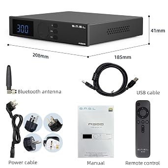 SMSL a300 Digital Power Amplifier BTL Mode Hi-Res Bluetooth 5.0 Remote Control 165 Wx2(4Ω)/85Wx2(8Ω) for Passive Speakers/Outdoor Active Bass Subwoofer (Black)